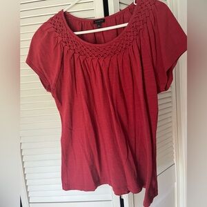 Talbots Red Smocked Short Sleeve Blouse